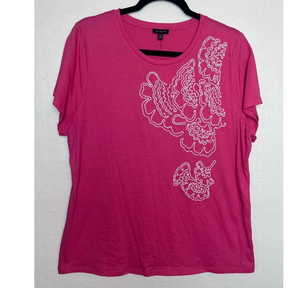 Talbots Women's Pink Short Sleeve Crew Neck Beaded Texture Design Size XL NWT